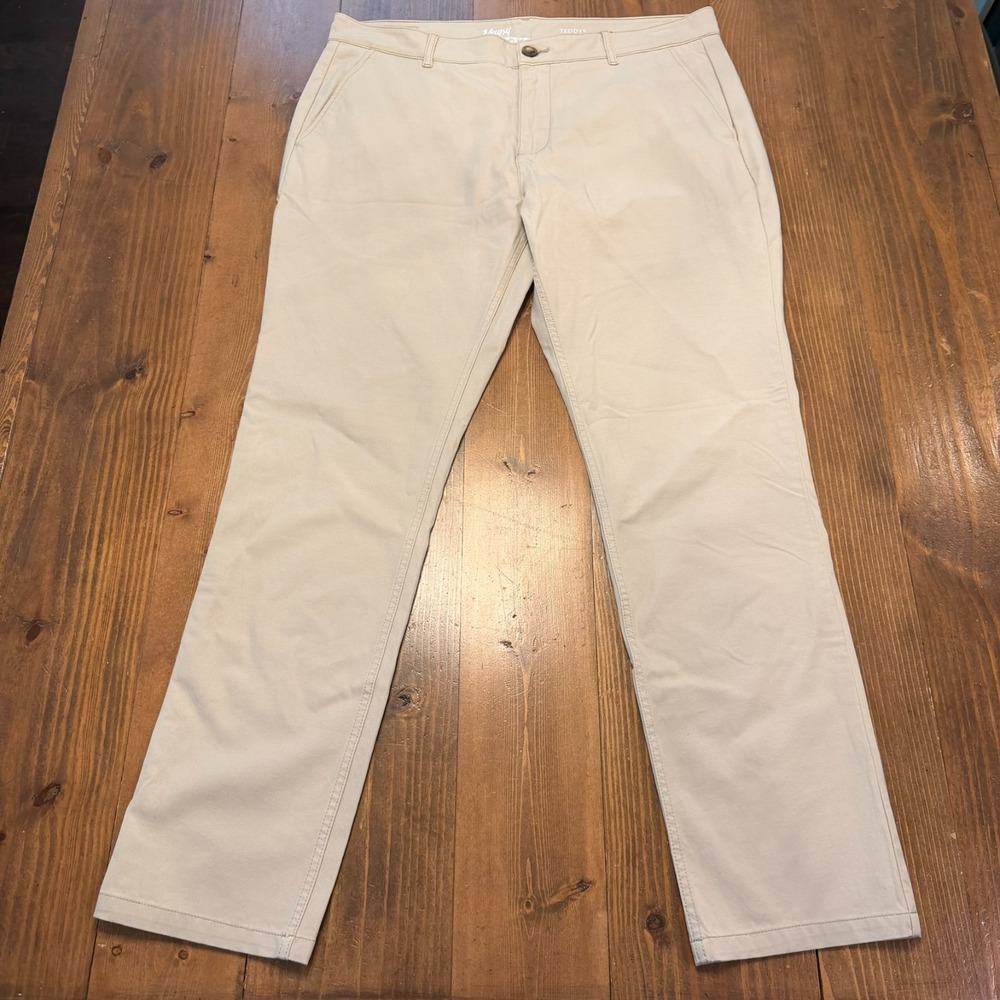 Mugsy Pants Mens 40x32 Teddys Khaki Stretch Chino Beige Straight Fit Preppy